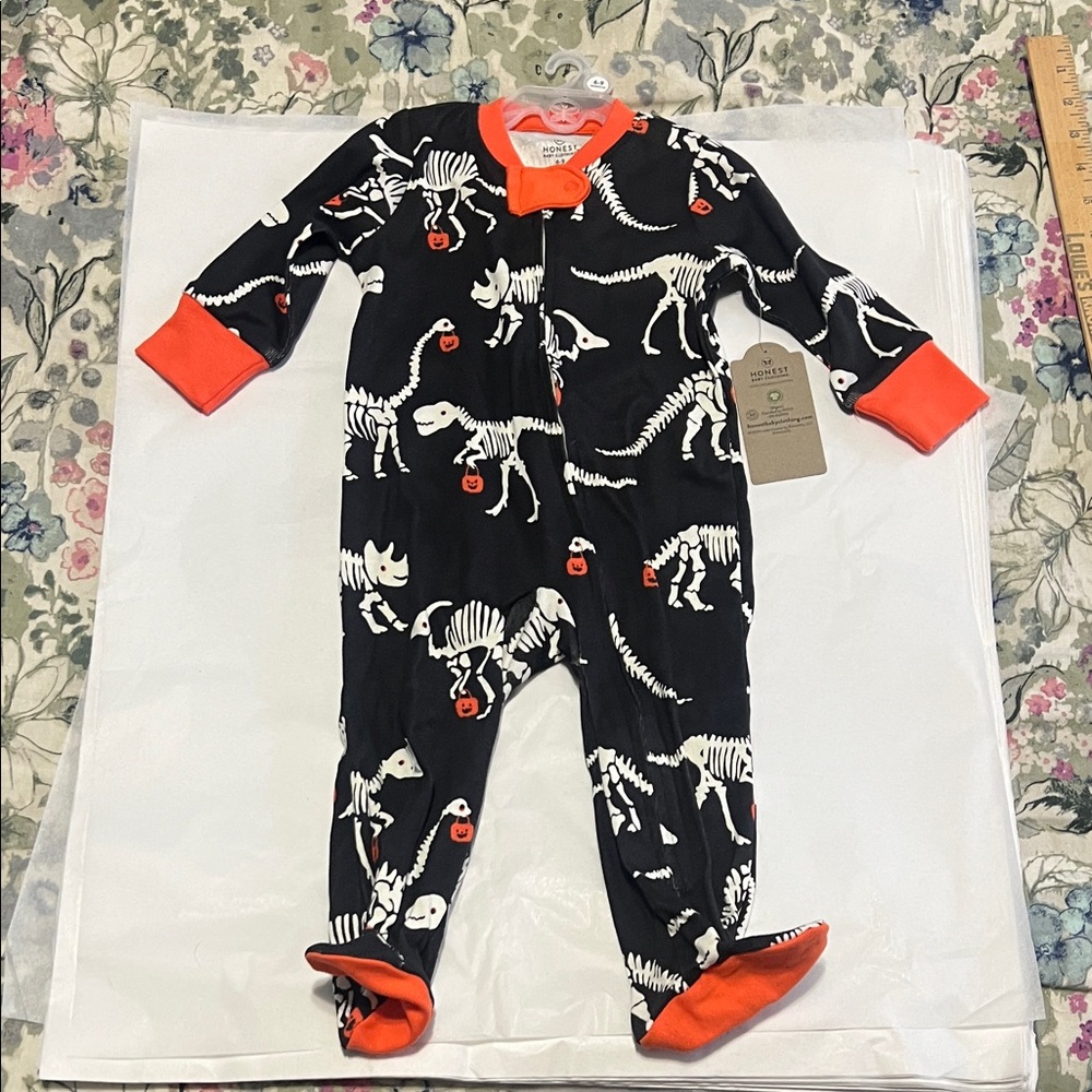 NWT Honest Babies One Piece - Black and Orange Dinosaur Design